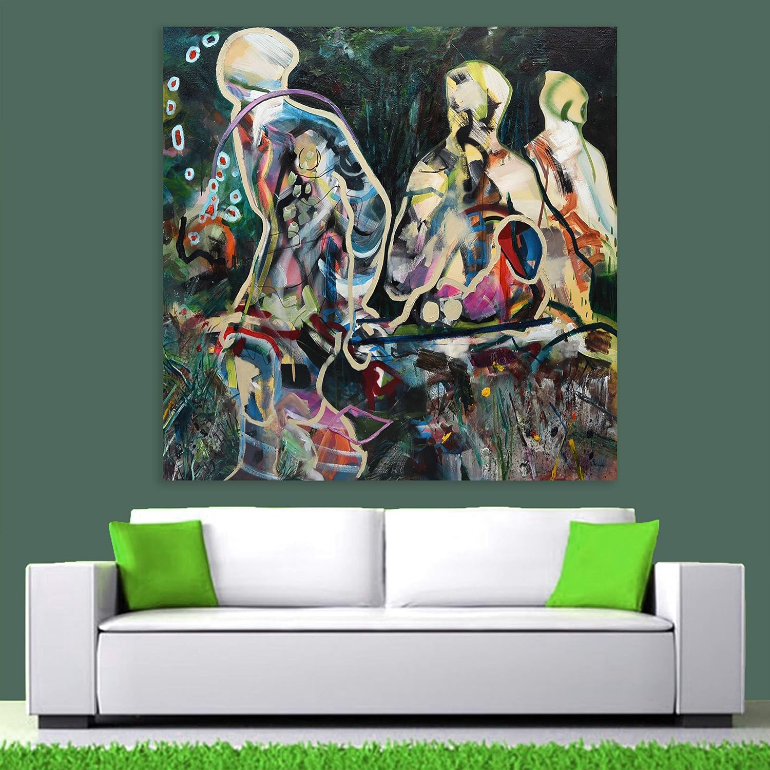 Get Lost in Abstract New York Vibes: Dissolving Unframed Canvas Wall Art hanging in a modern living room.
