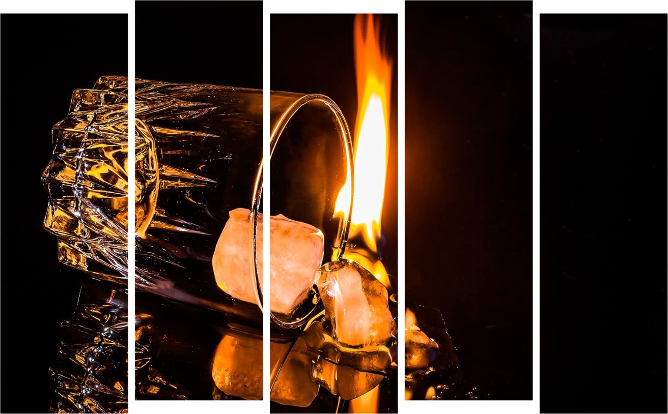 Flame Game: Framed Fire Photography Wall Art - 5-Panel Multi-Frame Spectacle