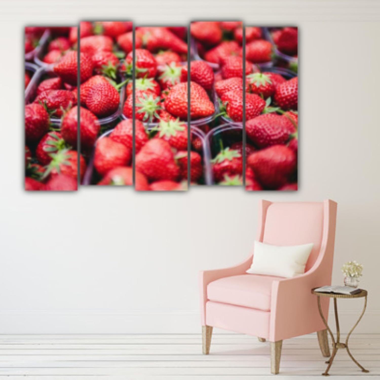 Image of Berry-licious Photography Framed Wall Art: Strawberry Multi-Frame Spectacle close-up showing vibrant red and green prints