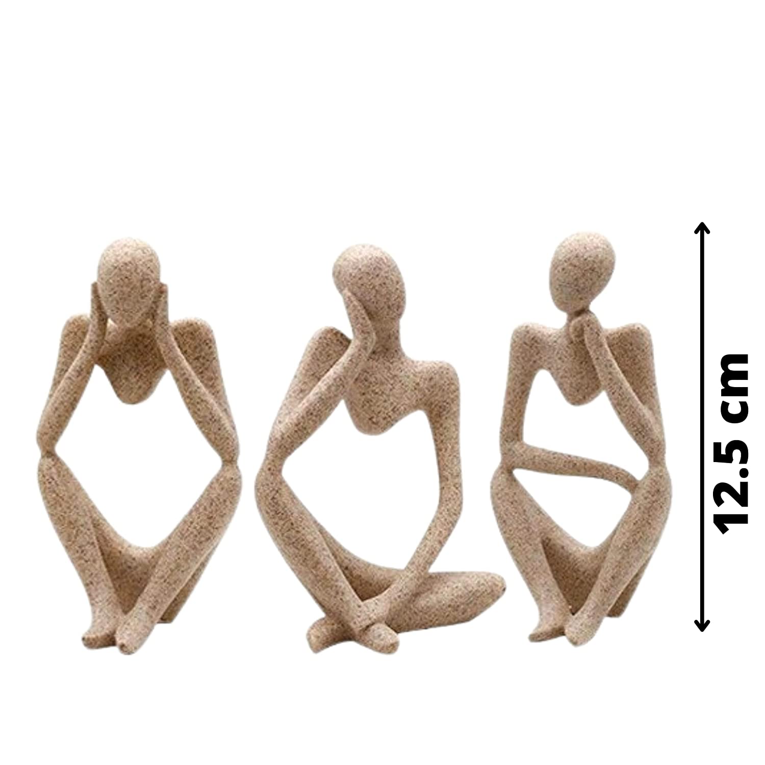 A thoughtful man in a contemplative pose, statue number four from the set of three Thinking Men Statues for kitchen decor, with a beige stone-like finish.