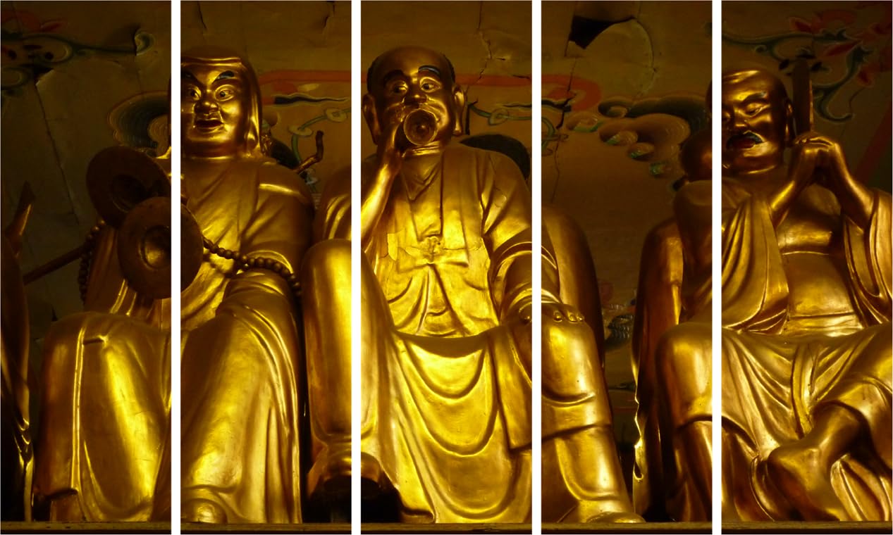 Buddha-tiful Framed Multi-Panel Wall Art for Zen Bliss displayed above a cozy sofa
