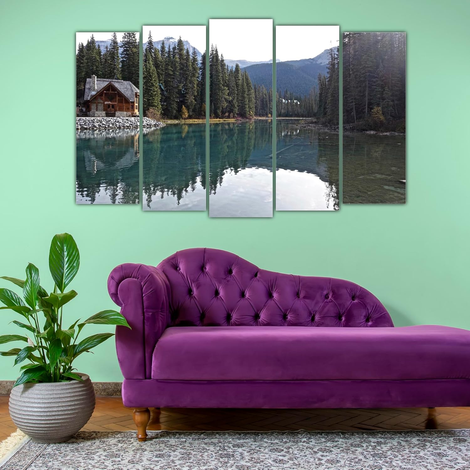 Lake-tastic Multi-Frame Wall Art hung above a sofa, bringing lake vibes indoors