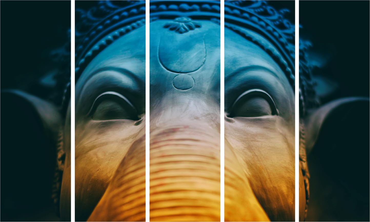 Ganesha Glow 5-Frame Wall Art That'll Bless Your Space - Framed Lord Ganesha Masterpiece (150x76cm)