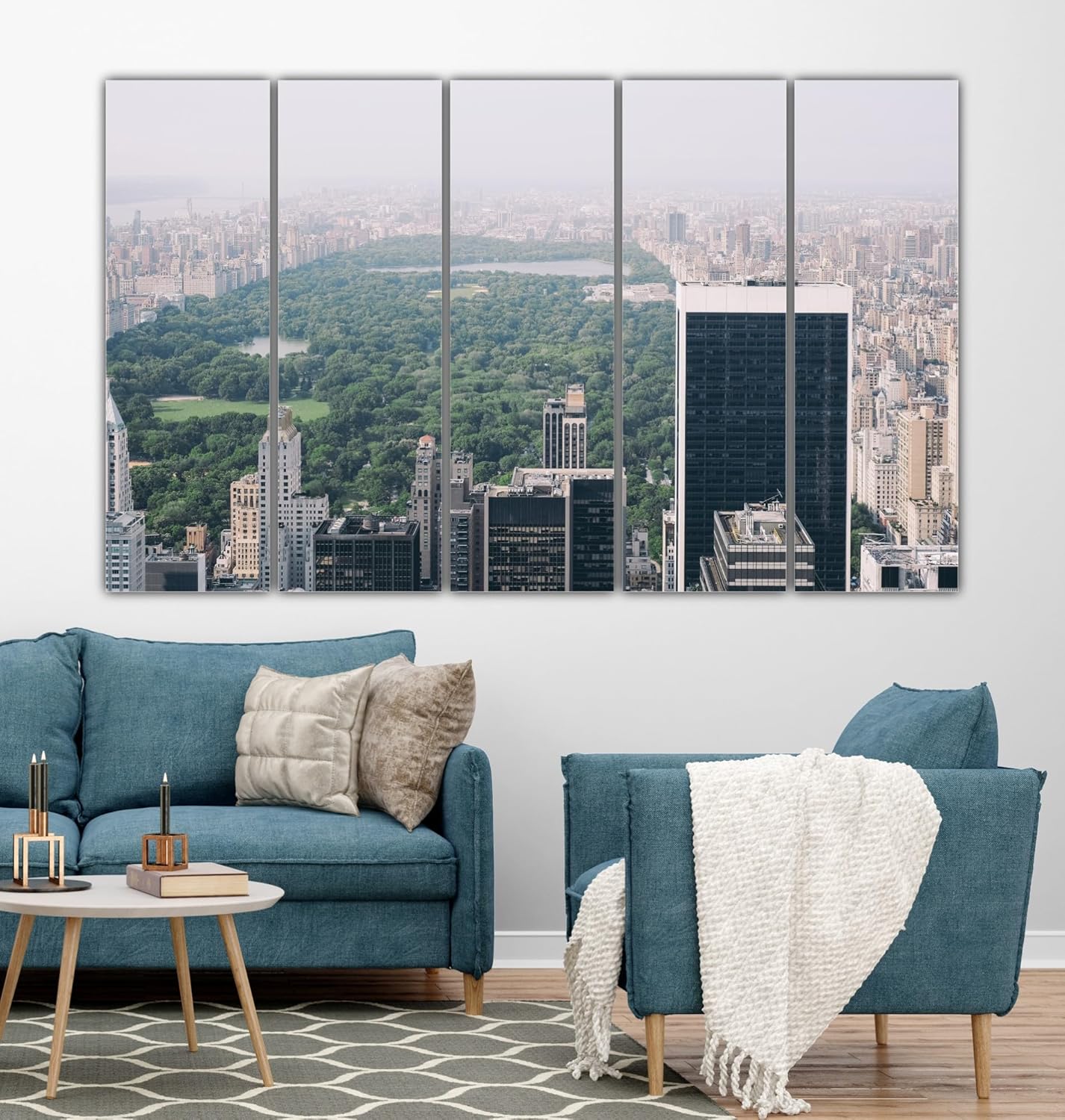 Cityscape Carousel: 5-Framed Skyline Wall Art with sleek wooden MDF frames and vibrant print