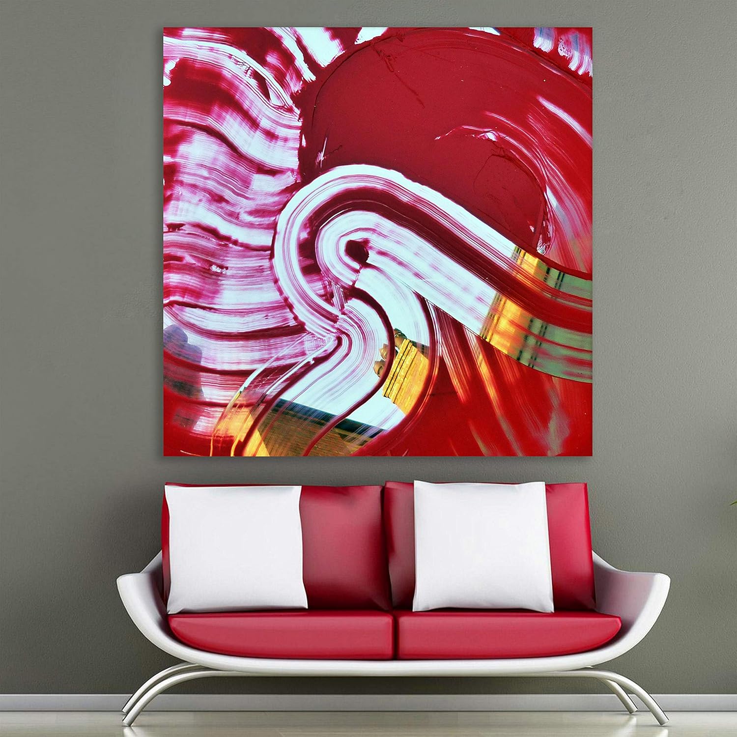 Dive into a Red Pool: Unframed Abstract Wall Art That Steals the Show hanging in a bright living room