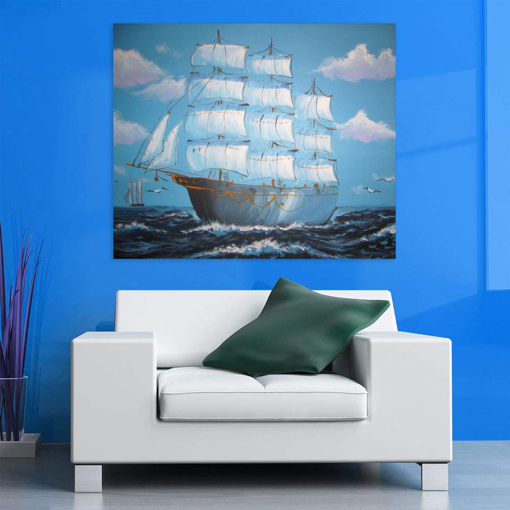 Get Ship-Shape with The Calm Waters - Transport-Ready Unframed Wall Art depicting serene ocean waves on cotton canvas