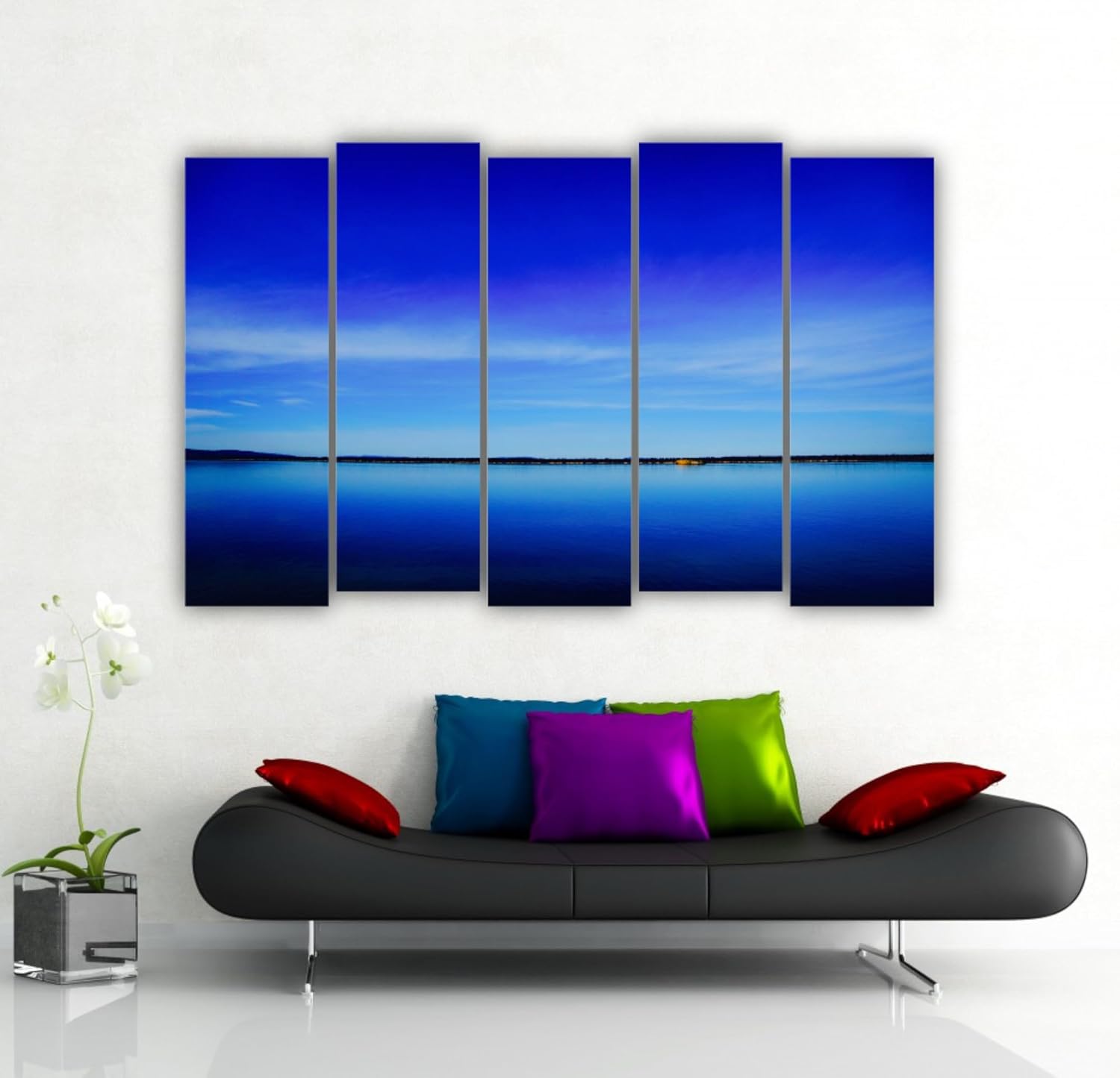Close-up of Dive into Blue Bliss Multi-Frame Photography Framed Wall Art showcasing vibrant canal scene