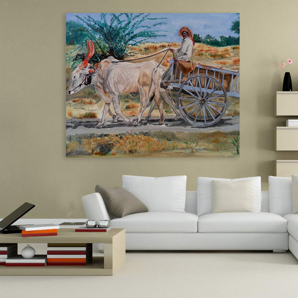 Village-tastic Countryside Unframed Canvas Wall Art depicting a serene rural landscape with rolling hills