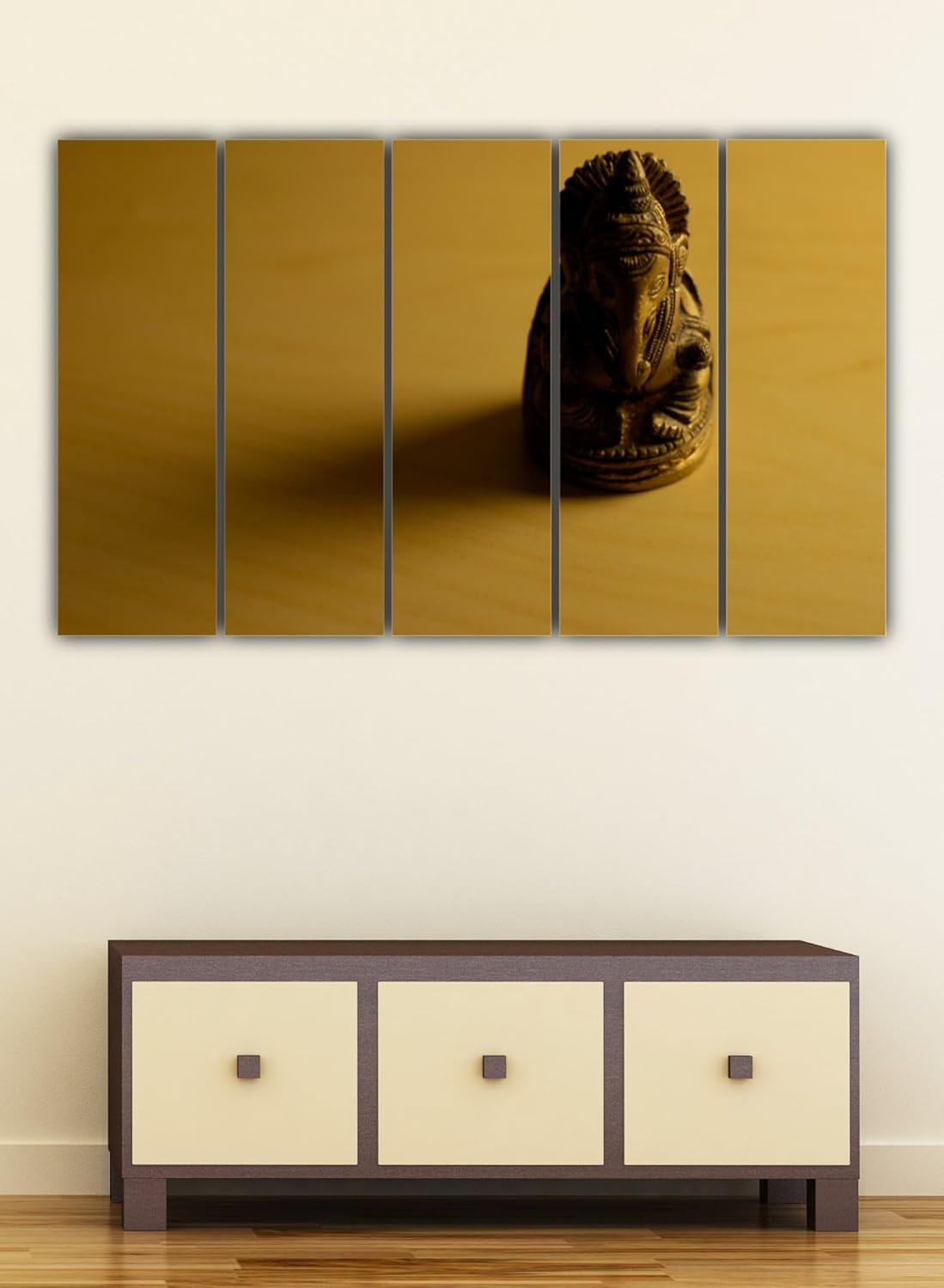 Close-up of one Ganesha panel in the five-frame framed Wall Art capturing intricate details