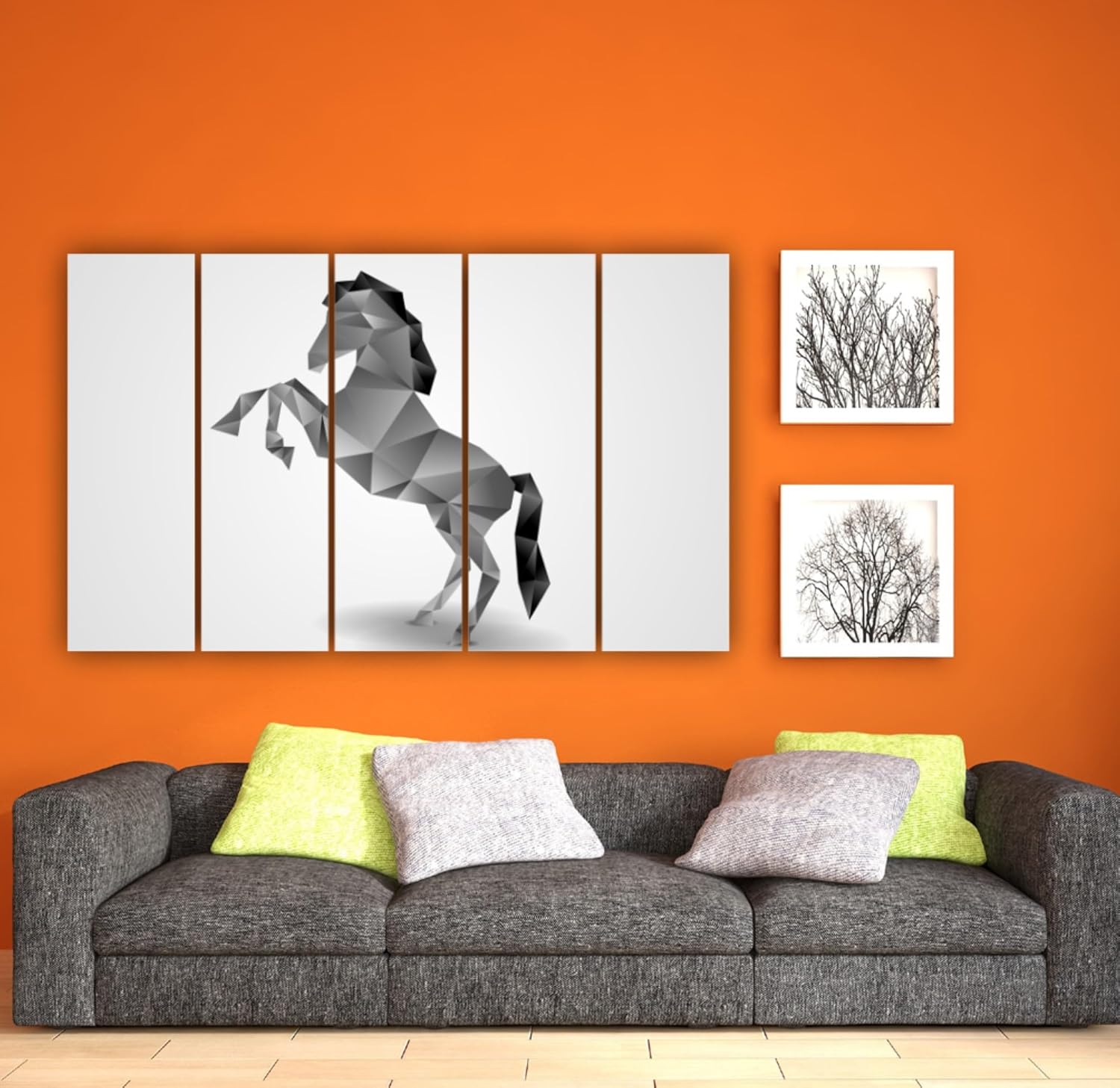 Close-up of vibrant polygonal horse print on framed Wall Art
