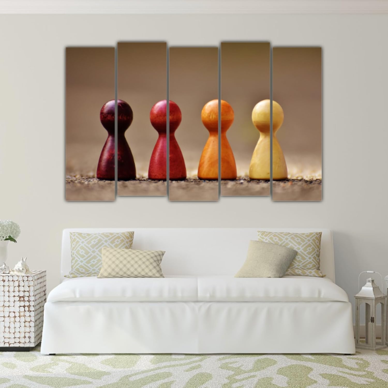 Close-up of the 5-panel Chess-tastic Photographic Framed Wall Art showing black and white chess pieces in sharp detail.