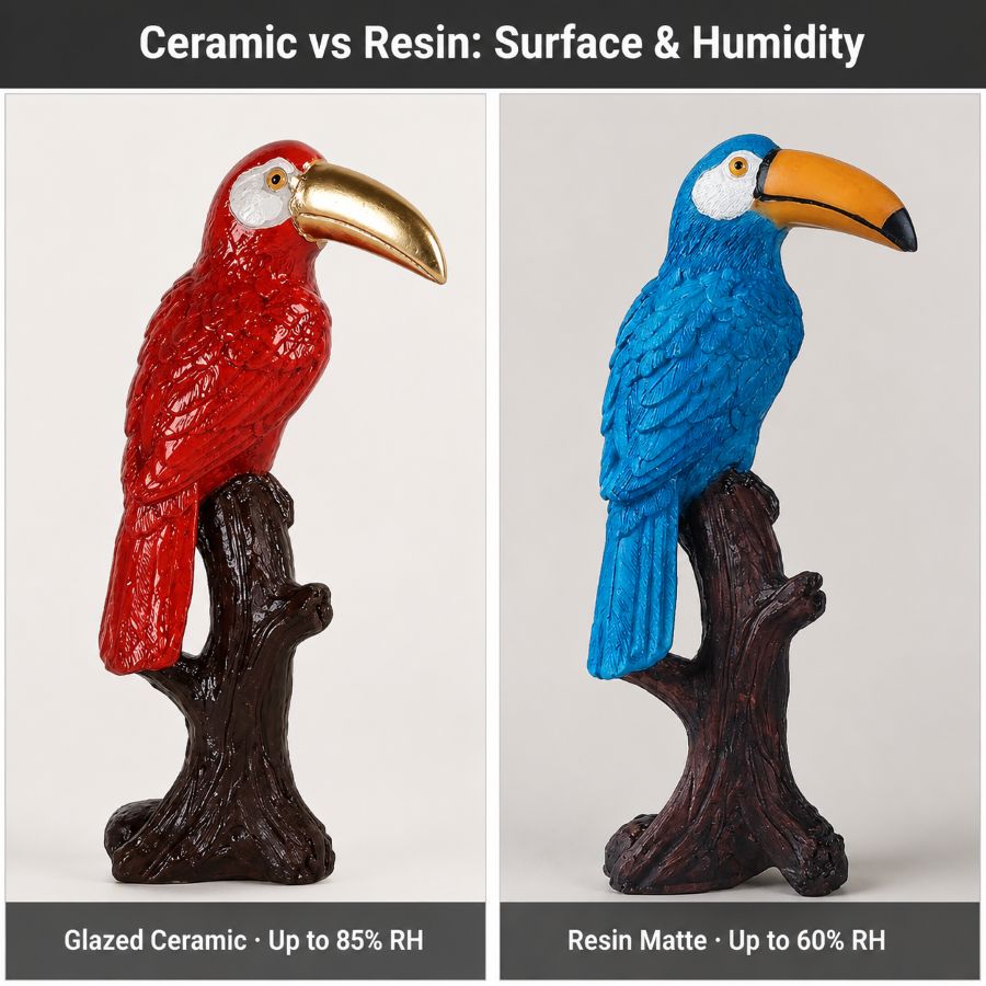Ceramic vs Resin Bedroom Showpieces Which Survives AC Humidity Better