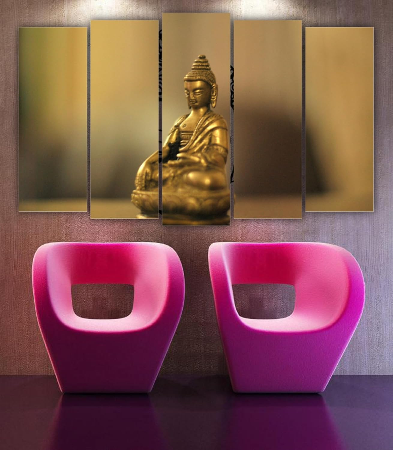 Full view of the Buddha-tiful 5-Panel Framed Wall Art displayed on living room wall