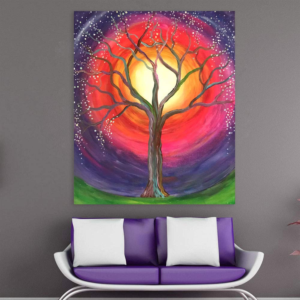 Tree-mendous Bare Beauty: Unframed Nature Wall Art That'll Branch Up Your Space displayed above a sofa.