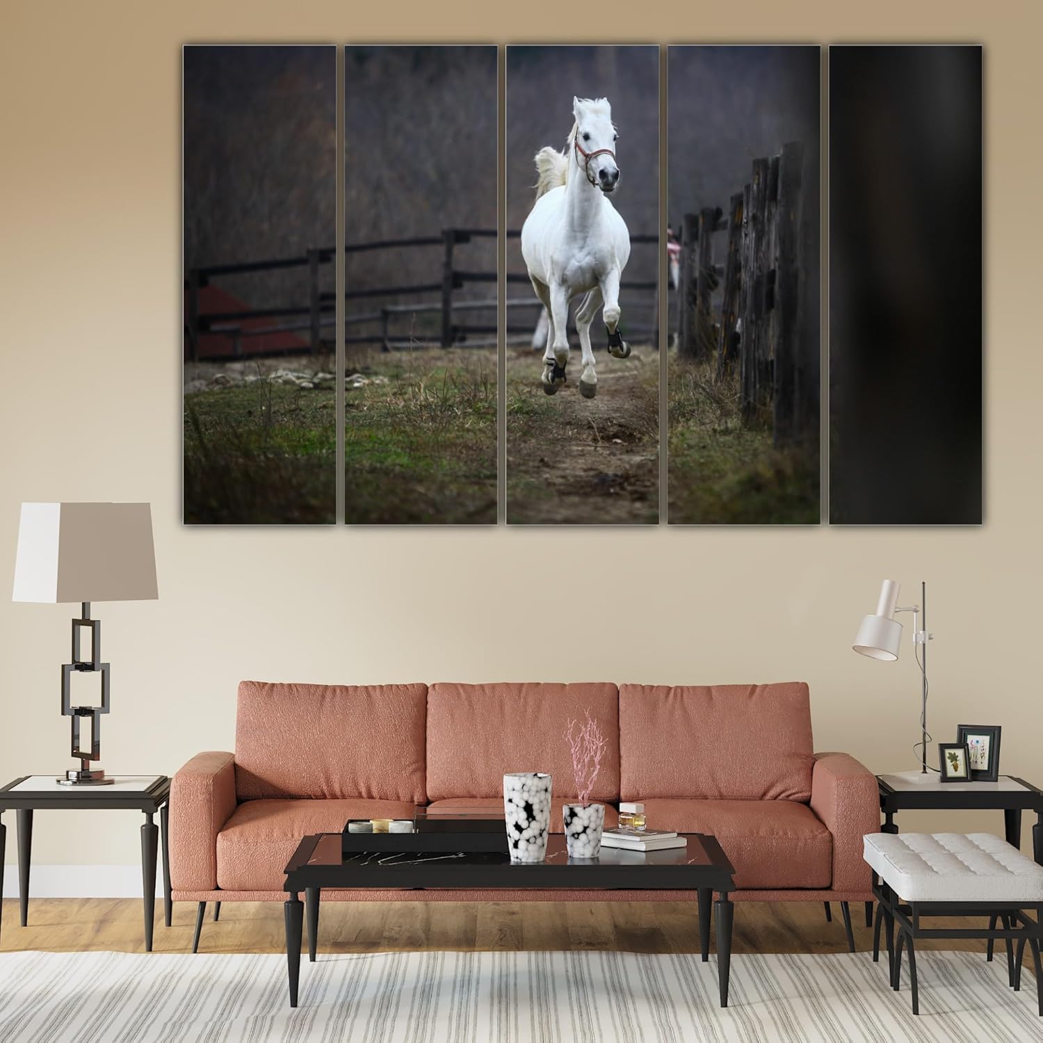 Close-up of Gallop Your Walls Happy: Running Horse Photography Wall Art highlighting textured framed multi-panel details