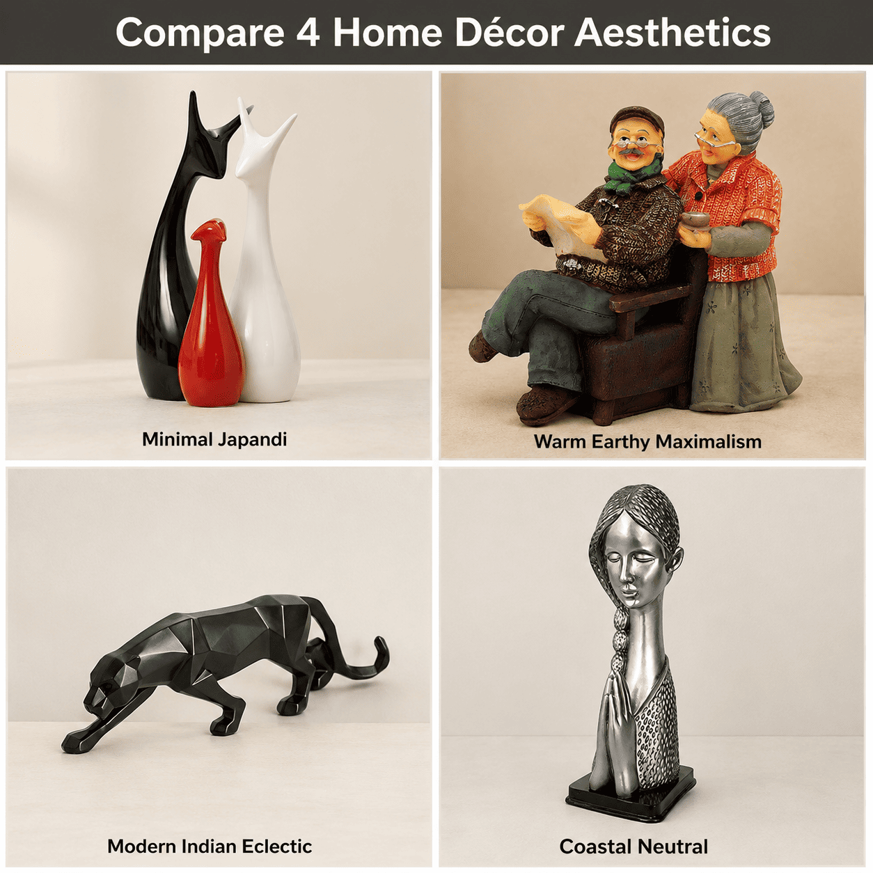 grid comparing four home decor aesthetic styles side by side