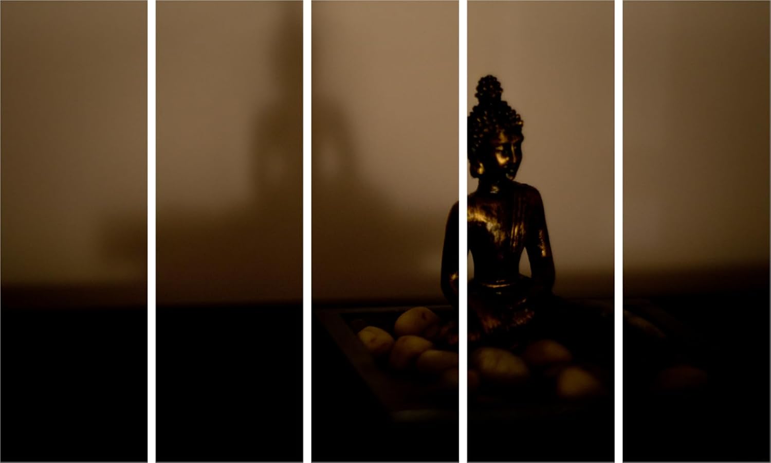 Close-up of Buddha-tiful 5-Panel Framed Wall Art That'll Make Your Space Om-Amzing showcasing serene Buddha imagery.
