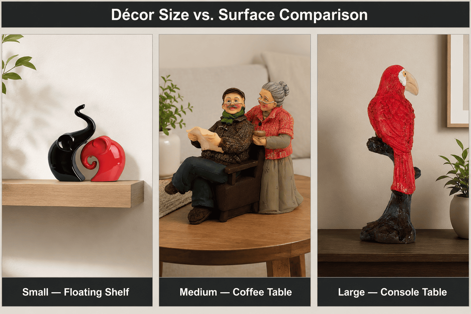 size comparison grid of decor pieces