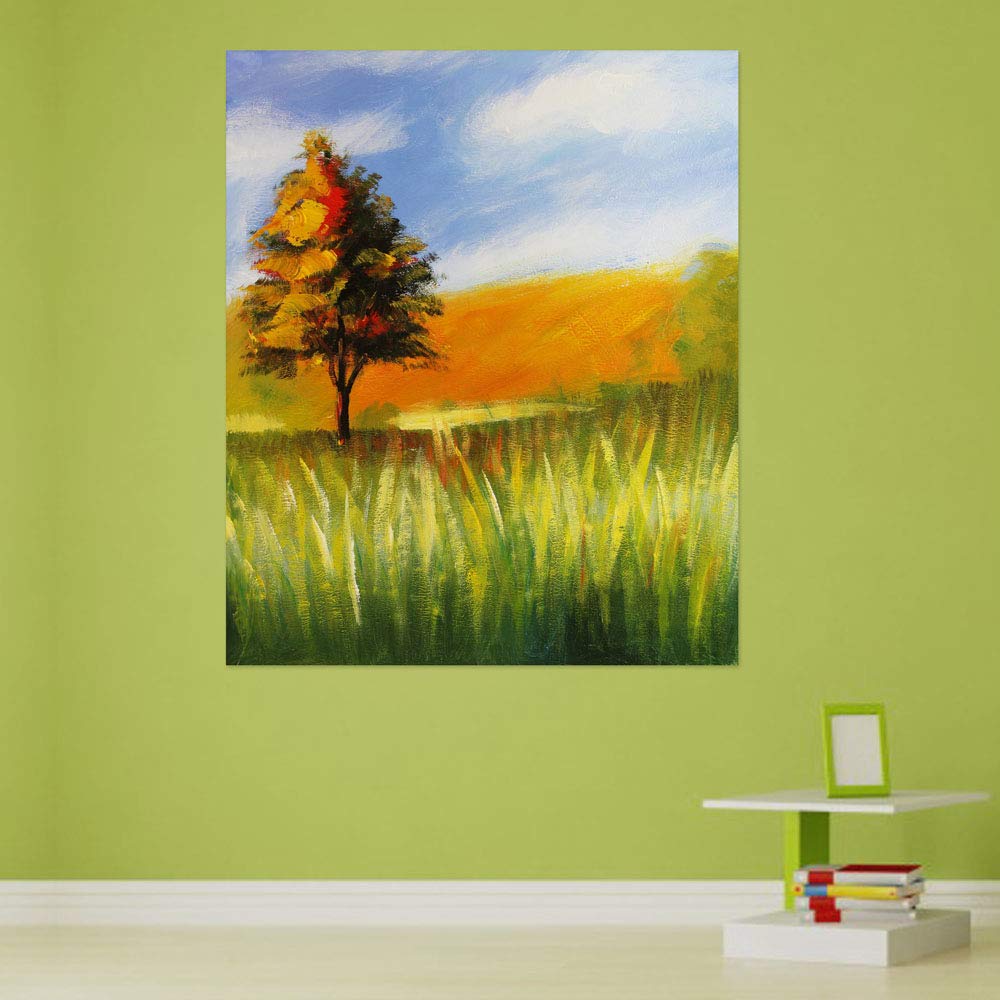 Sereni-Tree Scene: Unframed Nature Canvas Wall Art Bliss hanging above a cozy sofa