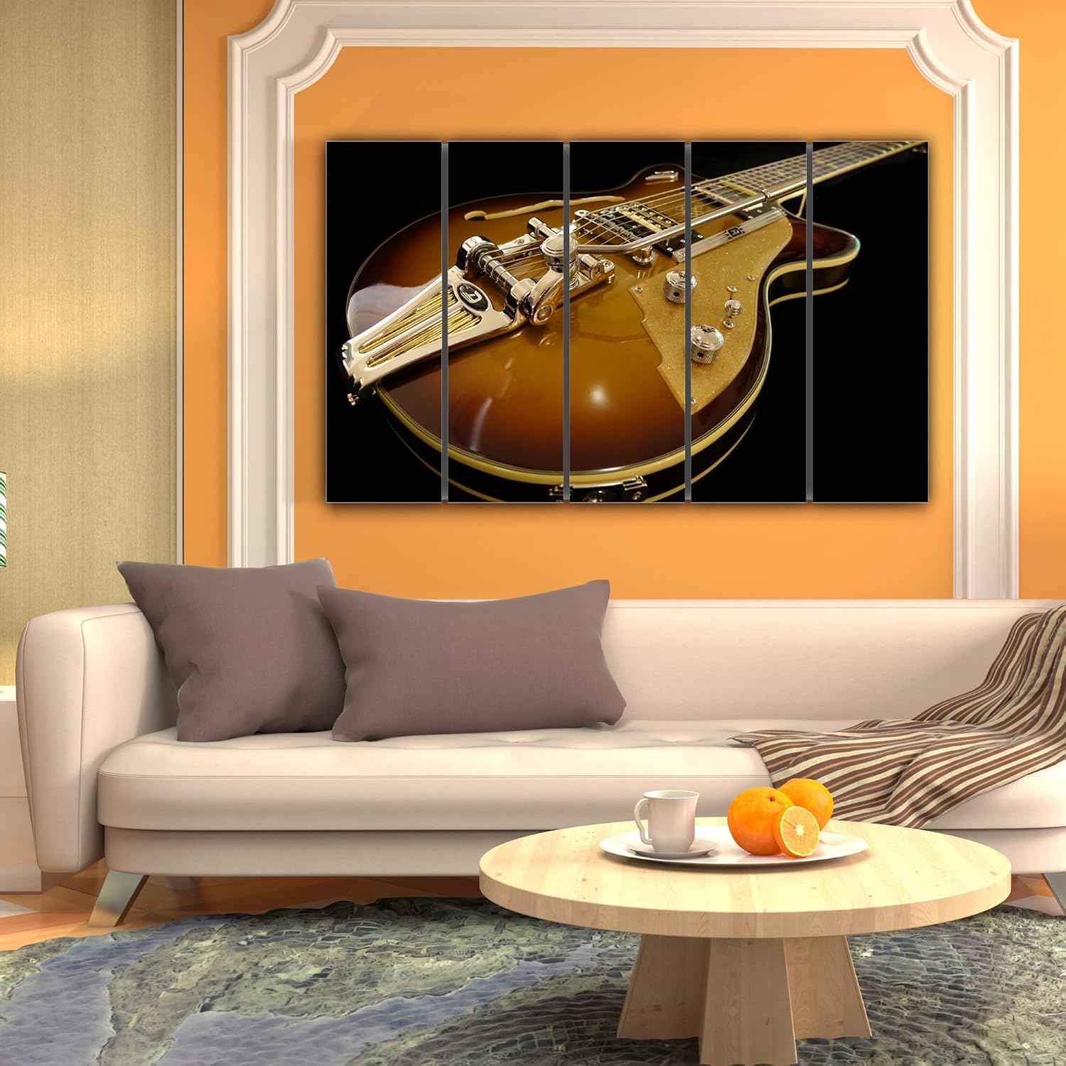 Close-up of the Photography-Perfect Framed Guitar Wall Art highlighting wood-grain texture on the frames.