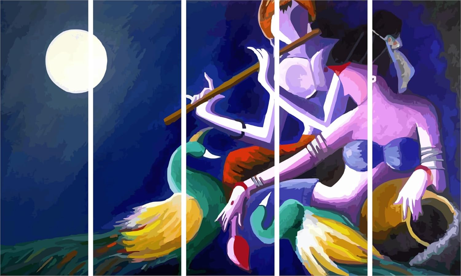 Krishna-tastic Multi-Frame Framed Wall Art That'll Make Your Walls Dance (150x76cm Divine Display)