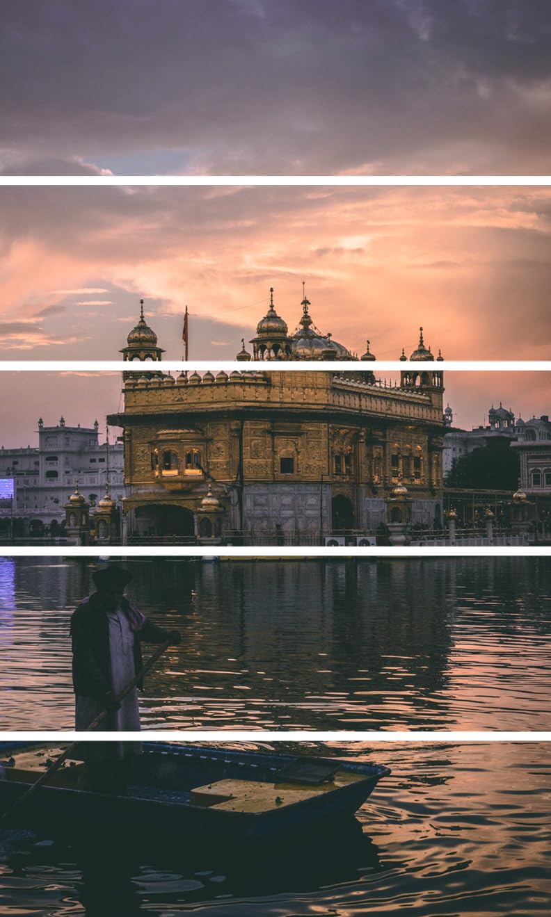 Temple-tastic Golden Shrine Multi-Frame Abstract Wall Art showing five elegant golden panels ready to hang