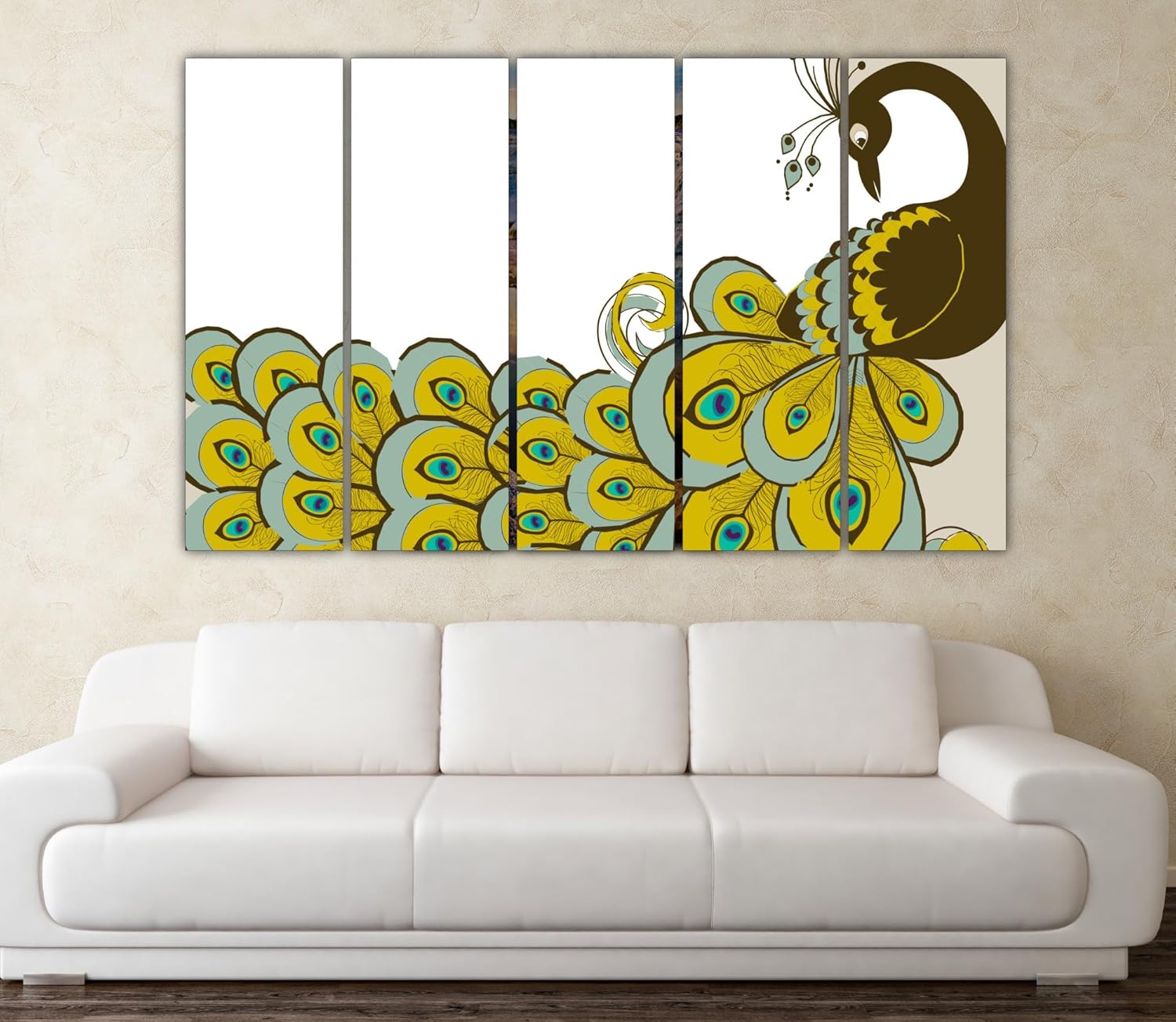 Vibrant peacock Vastu wall art with sophisticated wooden MDF frames ready to hang