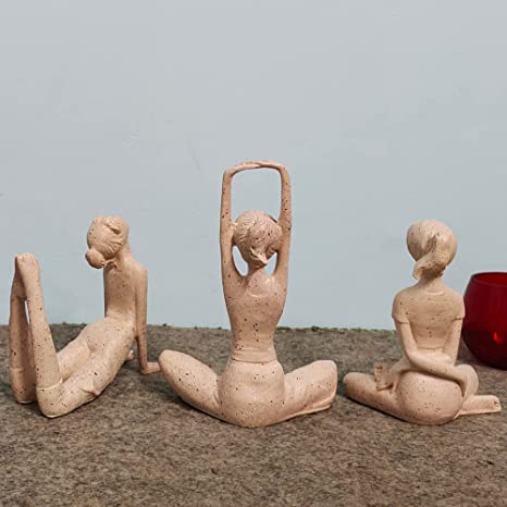 Beige Color Yoga Lady Statue in Warrior Pose for Kitchen Decor