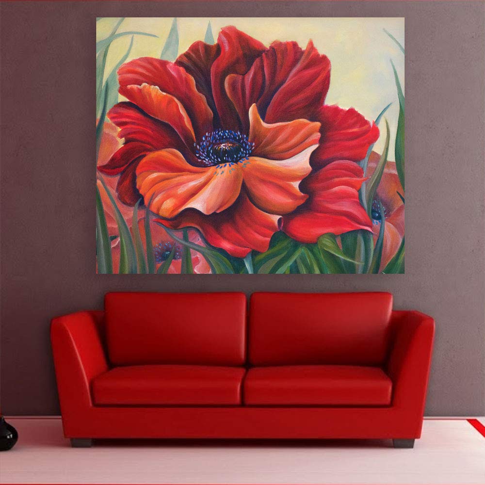 Red Hibiscus Canvas-Your Unframed Abstract Wall Art Bloom Booster (91x76cm)