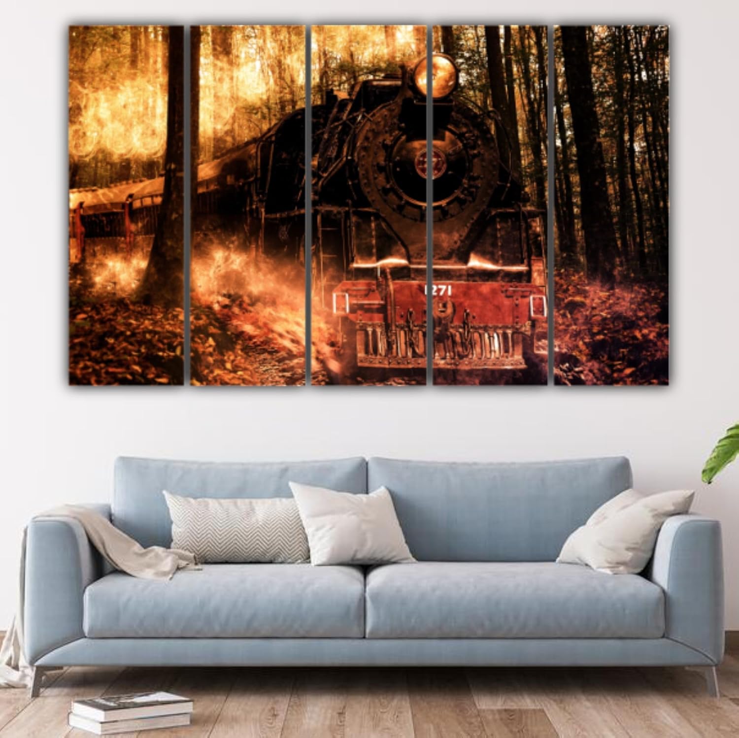 Close-up of the locomotive design on the Choo-Choo Charm multi-frame Wall Art