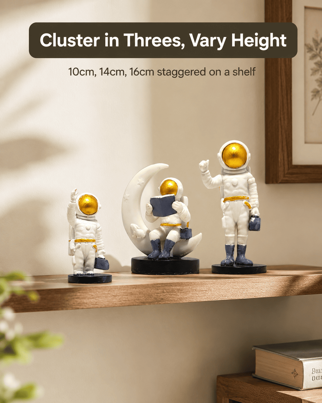 small cluster of decor pieces grouped on a floating shelf