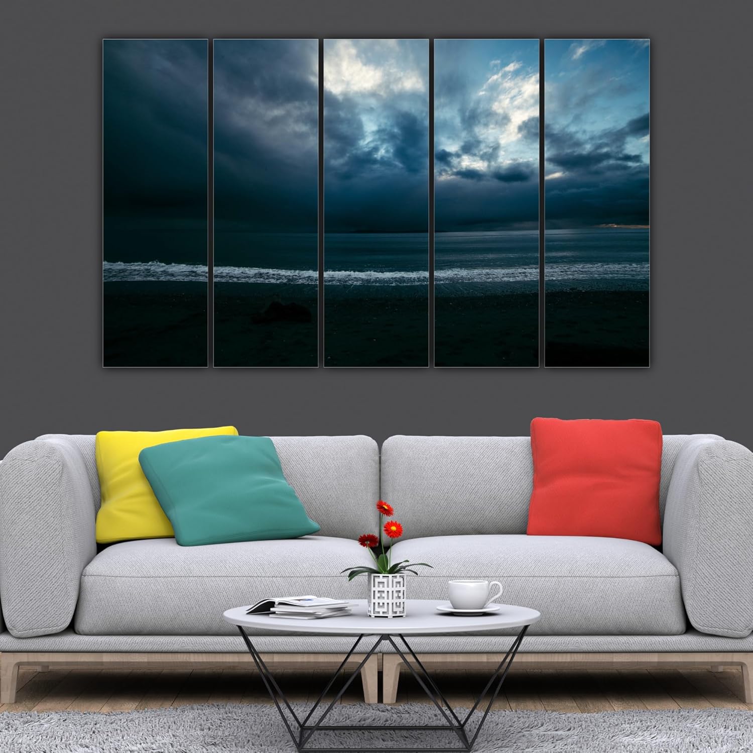 Close-up of Wave Hello to Drama: Framed Photography Wall Art for Stormy Vibes highlighting textured waves across MDF frames.
