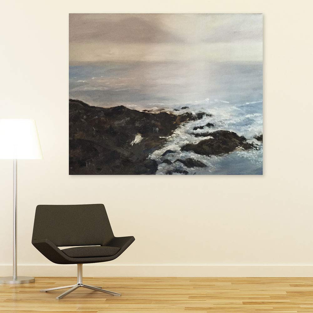 Rock Your Walls with Wave-crash Magic: Unframed Sea Wall Art capturing a dramatic wave hitting rugged rocks.