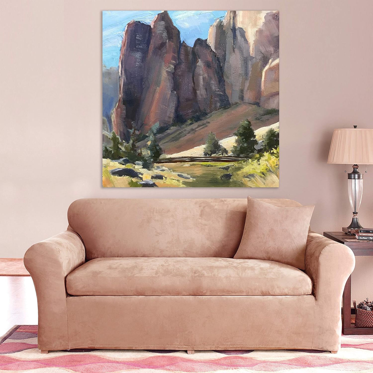 Hit the Road in Style: Unframed Landscape Wall Art showcasing a misty forest path under warm light