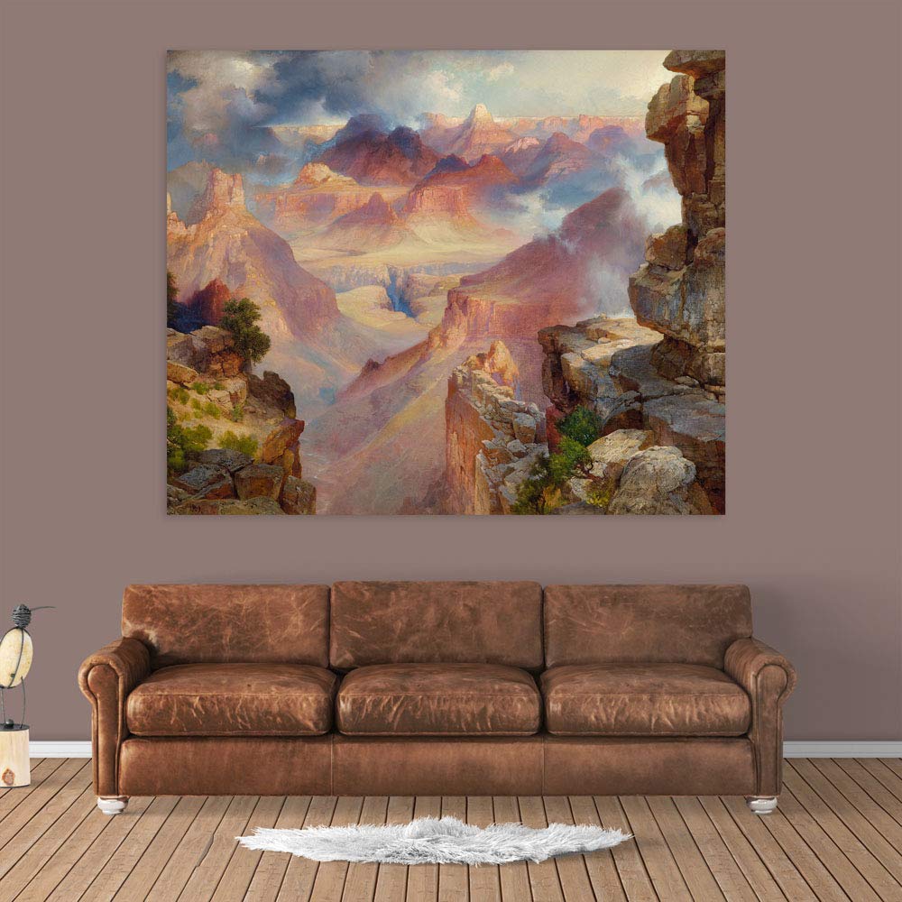 Heavenly Gates Landscape Unframed Canvas Wall Art displayed on a cozy living room wall