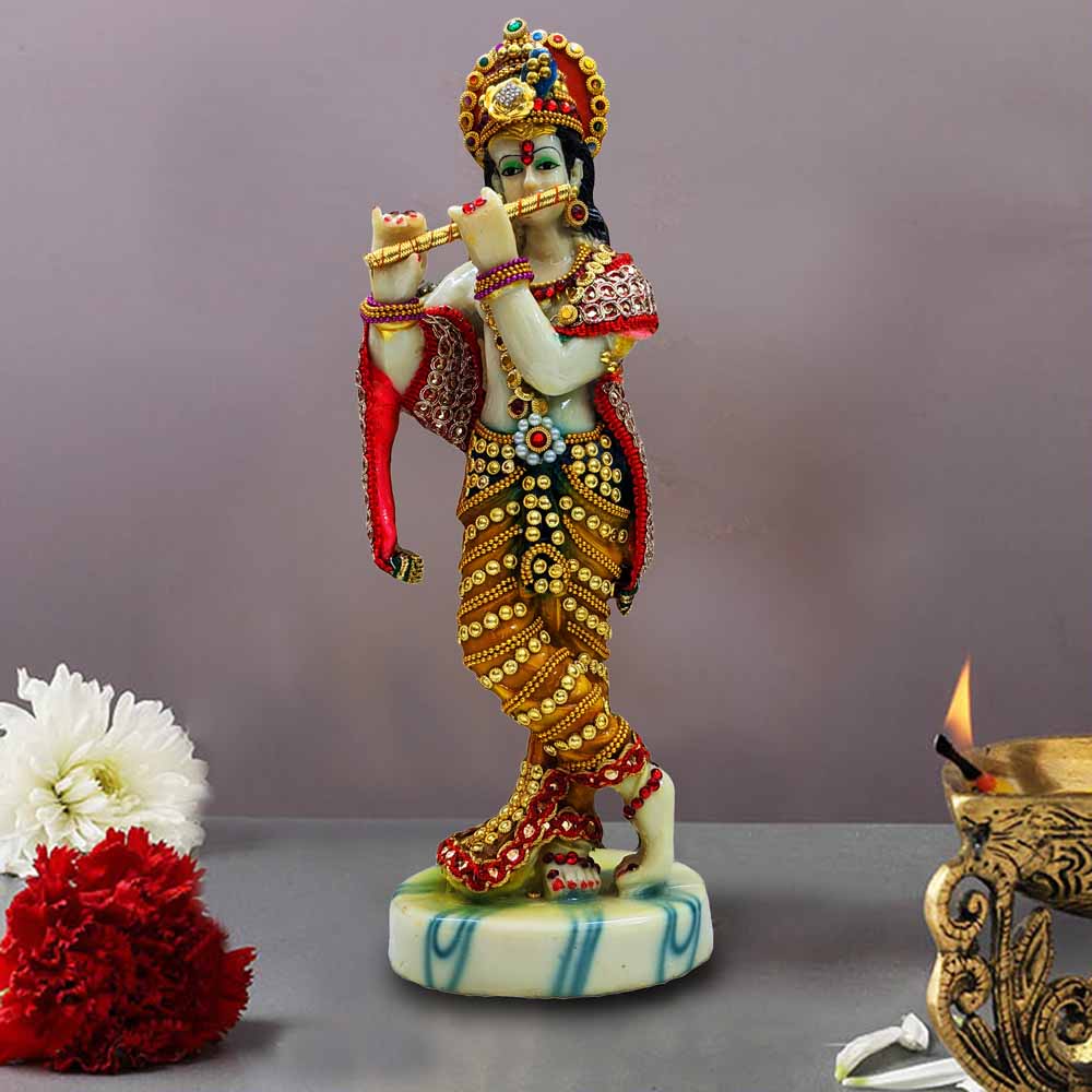 Standing Krishna Statue playing flute for Pooja on janmashtami