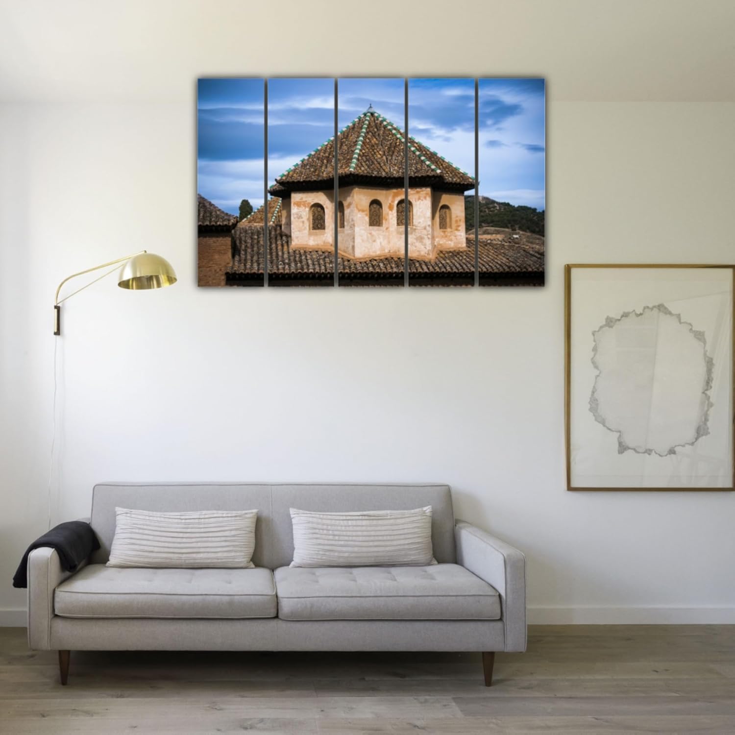 Five-panel Tower-tastic Parisian Framed Wall Art ready to hang on a living room wall