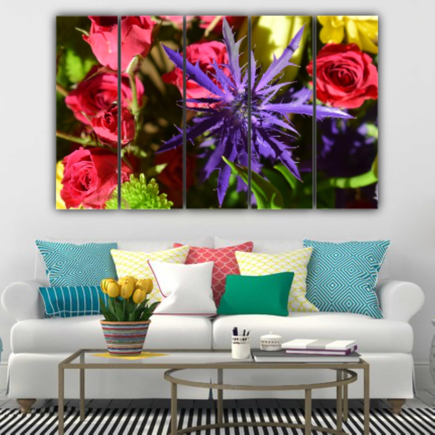 Vibrant floral photography in a multi-frame framed Wall Art set titled Petal Party Photography.