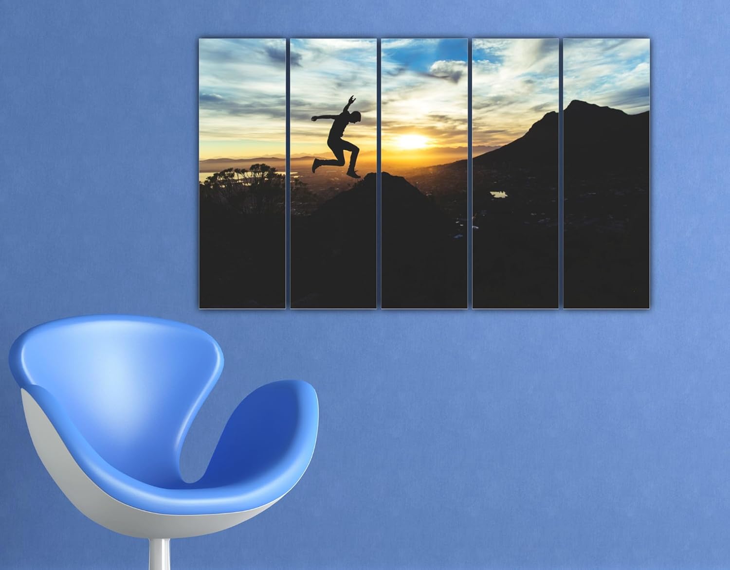Close-up of framed multi-frame wall art photography Jump-tastic edition with splash-proof MDF panels