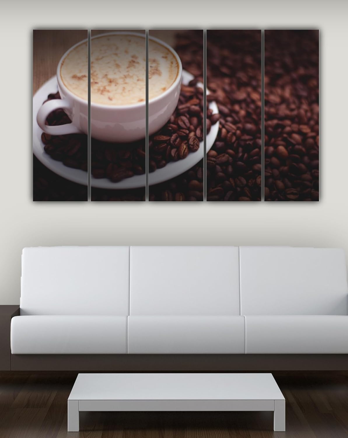 Close-up of the multi-frame coffee-bean Wall Art Photography showing rich brown details