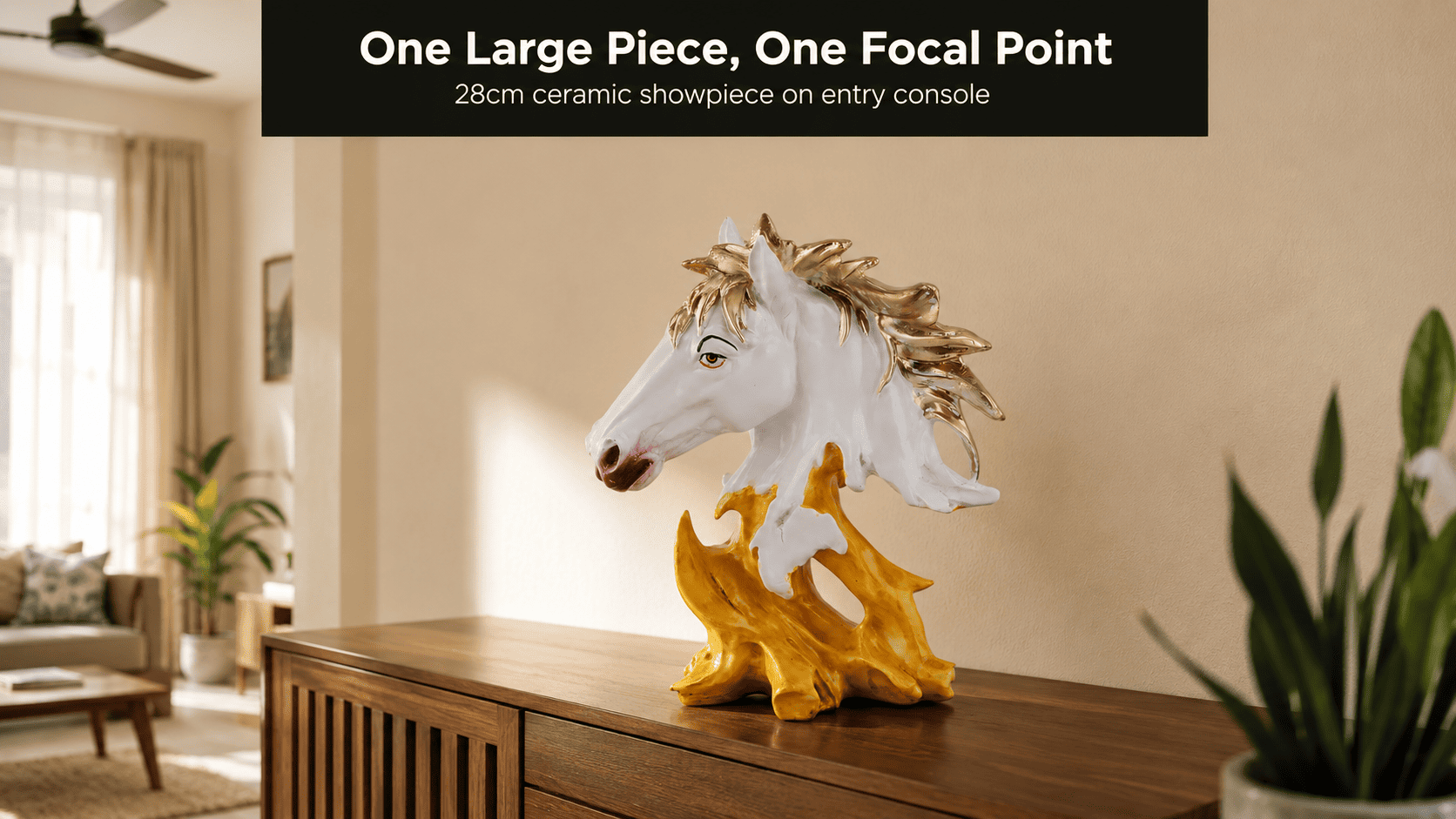 Large ceramic showpiece placed on a console as a room focal point