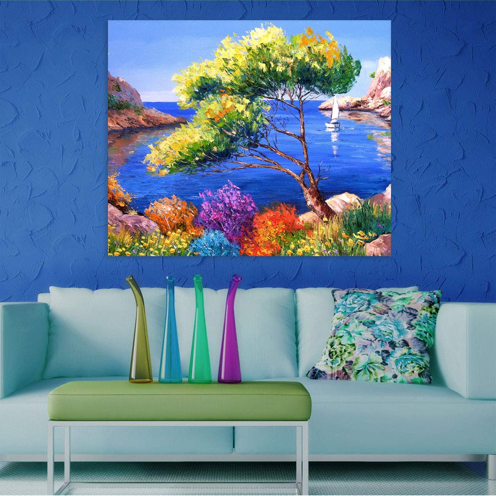 Beach Bliss Unframed Nature Wall Art That'll Make Waves at Home (91x76cm) featuring serene ocean wave imagery on cotton canvas