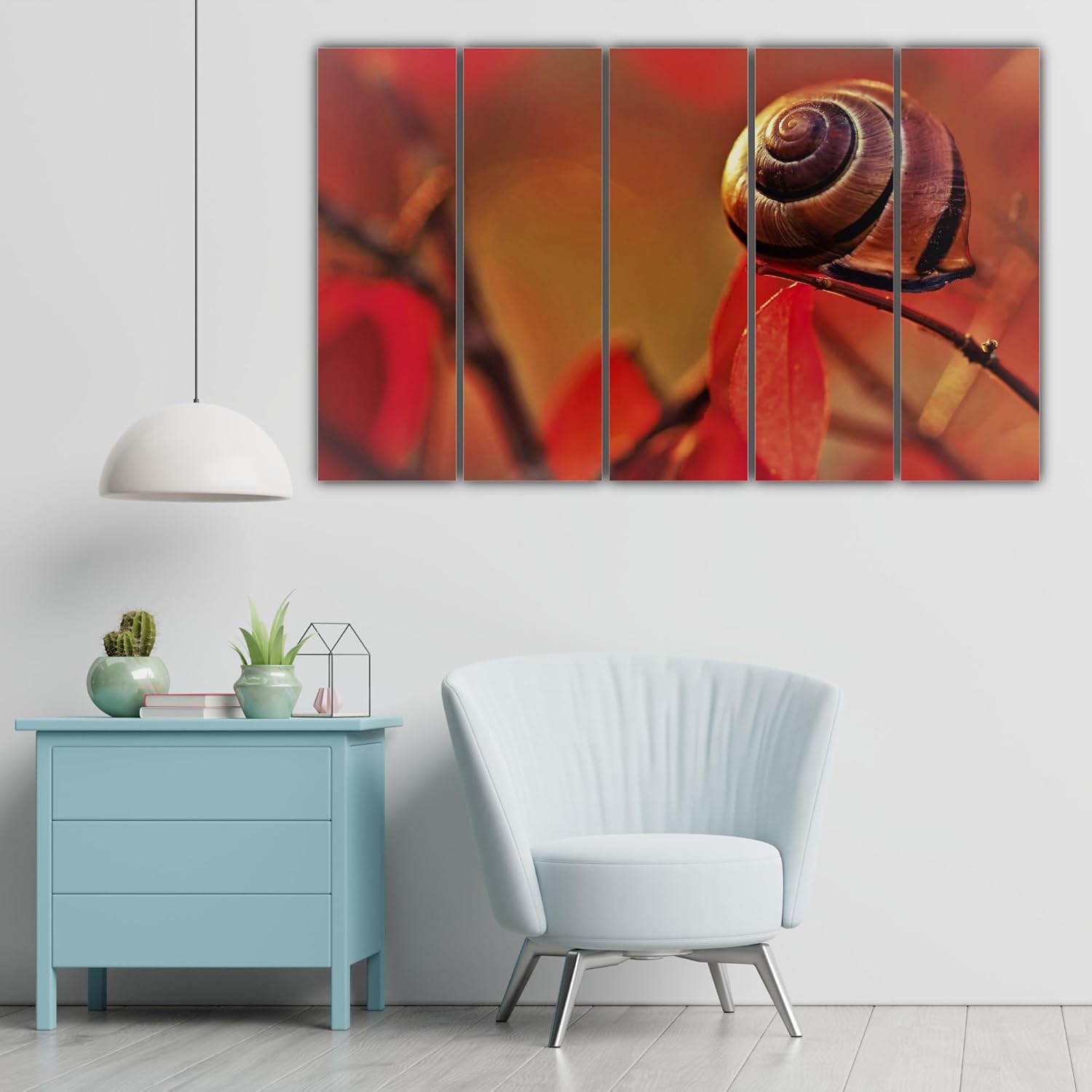 Shellebrate Your Space: full view of multi-frame shell photography framed wall art above a sofa