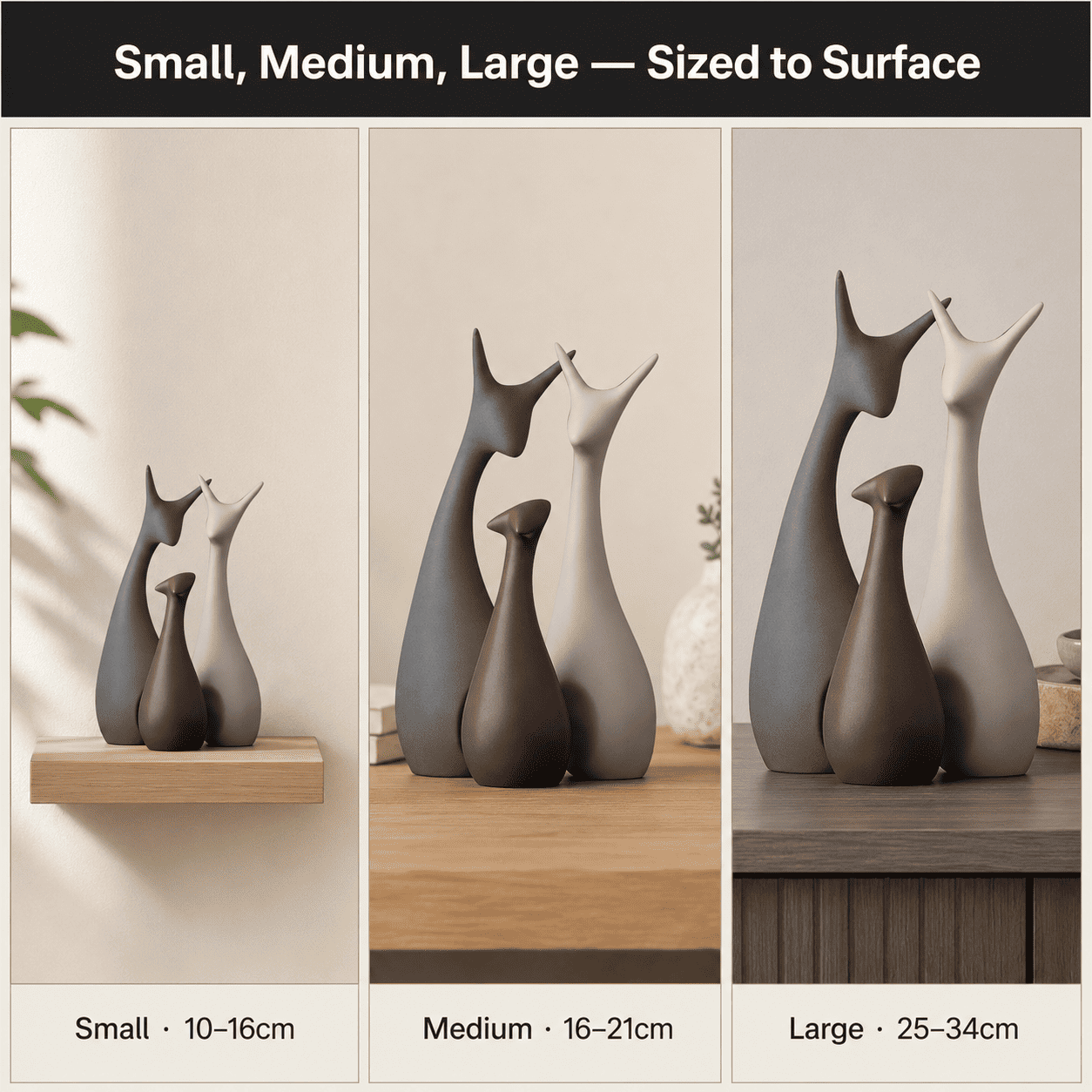 size comparison grid of small medium and large home decor accents