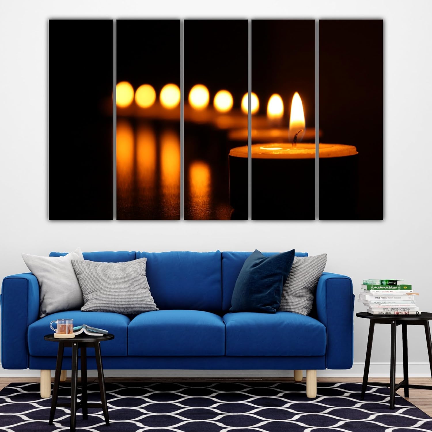 Close-up of Wax On, Stress Off: Candle-Lit Multi-Frame Wall Art That'll Glow-Up Your Space (150x76cm Framed) showing vivid candle prints
