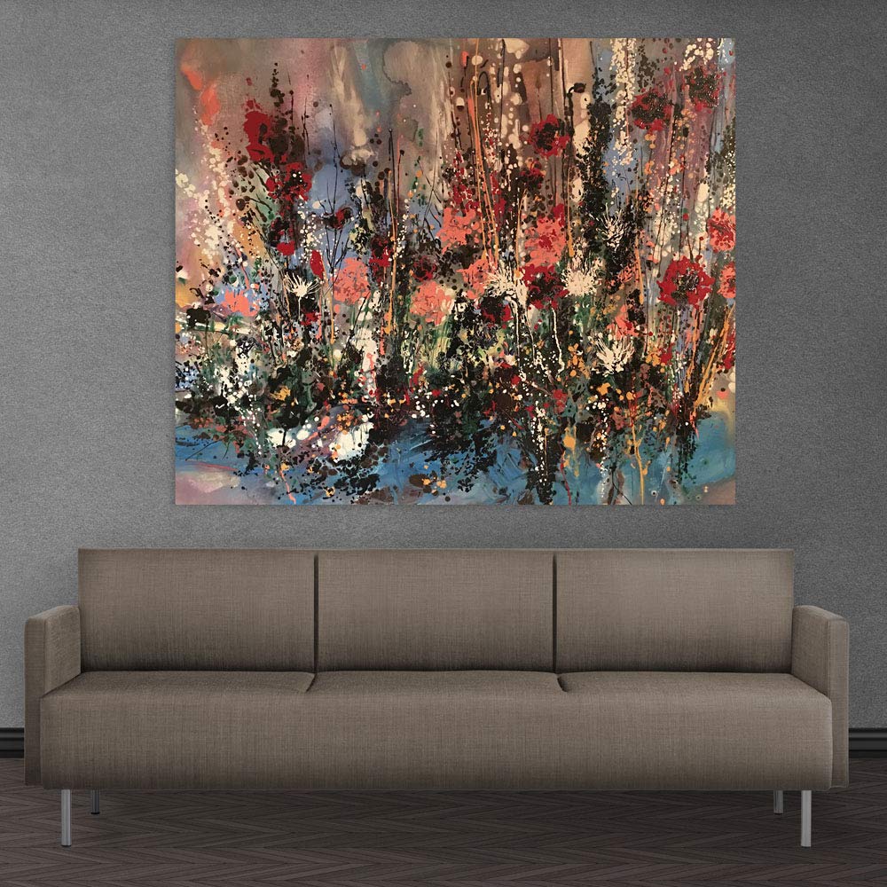 Petal-Popping Bouquet: Unframed Abstract Wall Art featuring vibrant floral strokes on pure cotton canvas