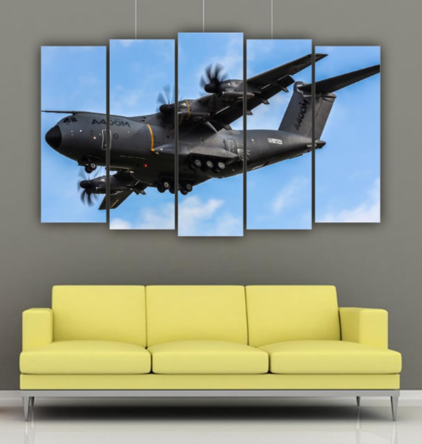 Close-up of airplane wing detail in Soar into Style: Multi-Frame Airplane-View Framed Wall Art on wood MDF