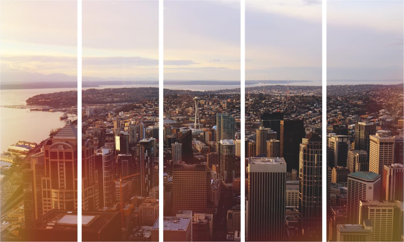 Seattle Skyline-tacular 5-Panel Framed Wall Art Fiesta