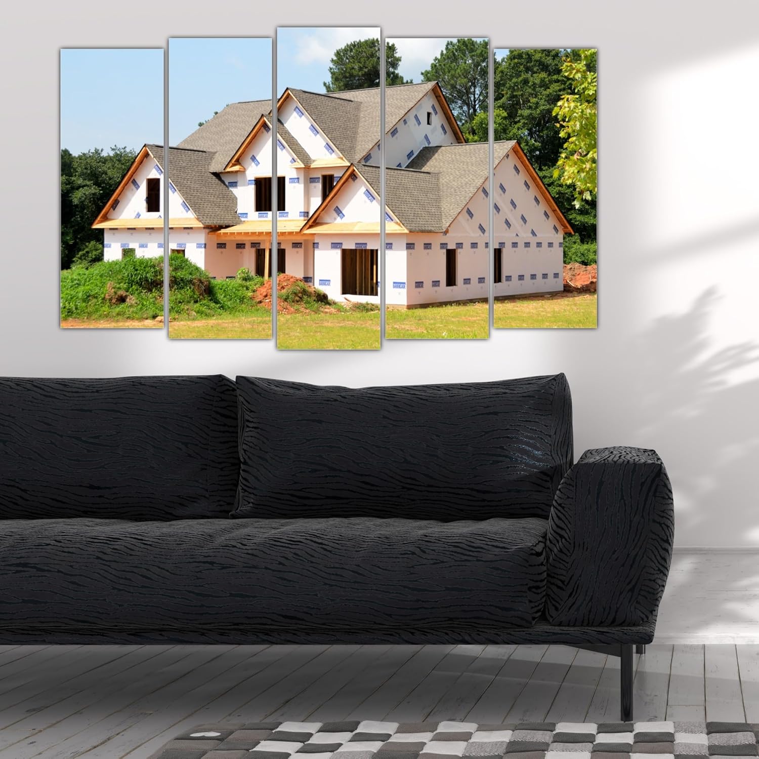 Vibrant Home-Sweet-Home Multi-Frame Photography Framed Wall Art hung above a sofa for a cozy, inviting vibe.