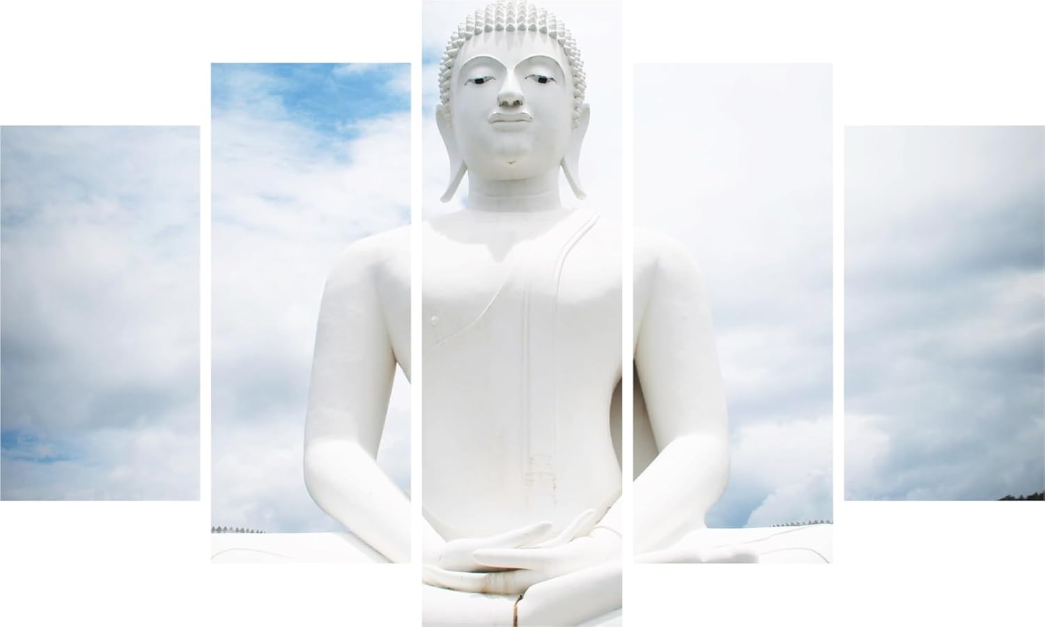Buddha Bliss Multi-Frame Wall Art displayed above a modern sofa